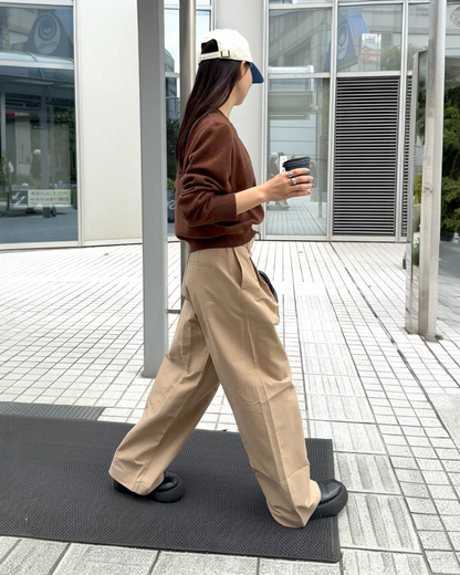 Belt Detail Wide Pants  beige
