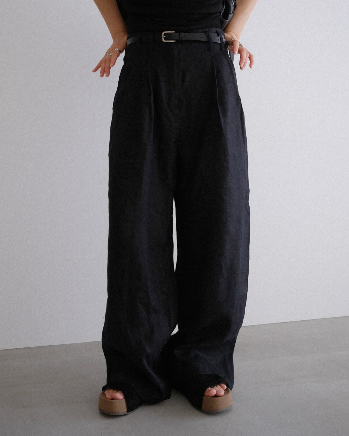 [8/20new]full linen belt pants black