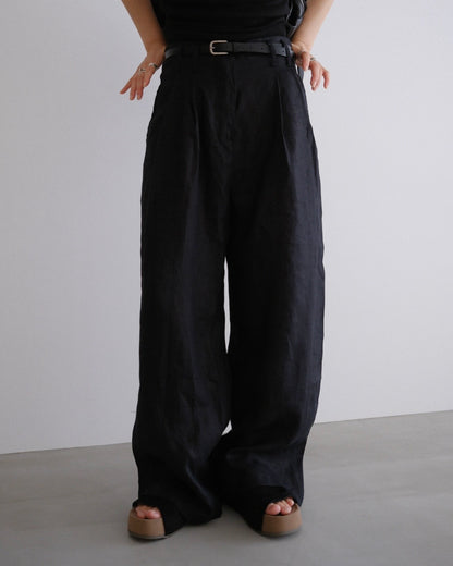 [8/20new]full linen belt pants black