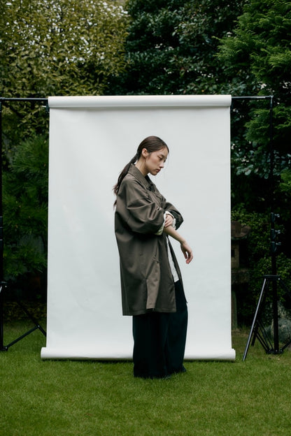 stand collar A-line coat KAK