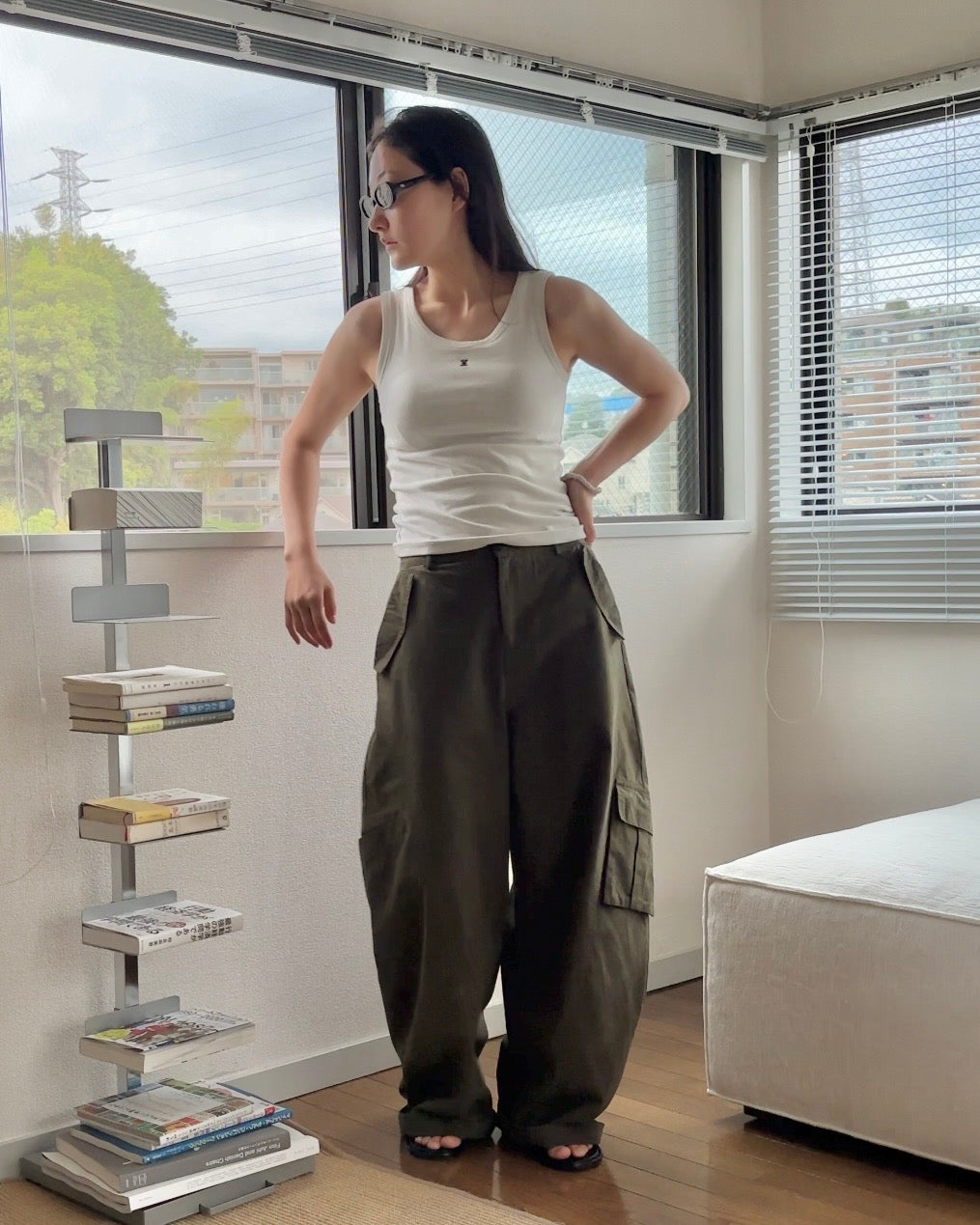 [6/11new]Cotton wide cago pants