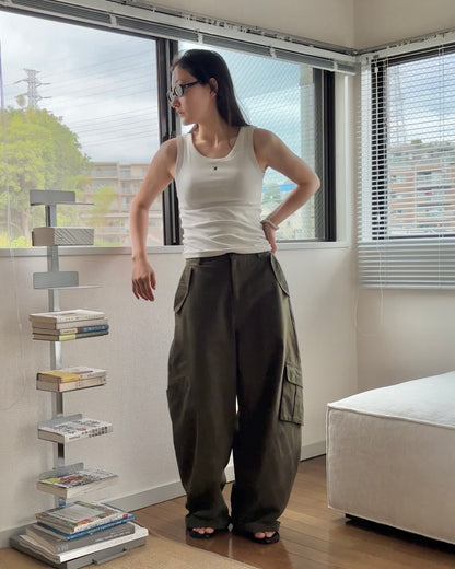 [6/11new]Cotton wide cago pants