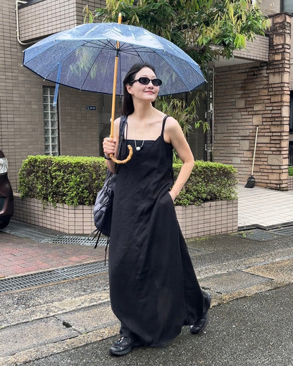 [7/2new]linen loop onepiece black
