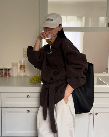 Drape Wool P-Coat brown