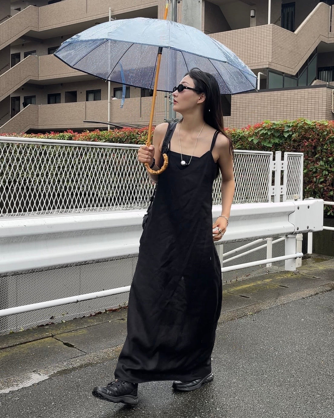 [7/2new]linen loop onepiece black
