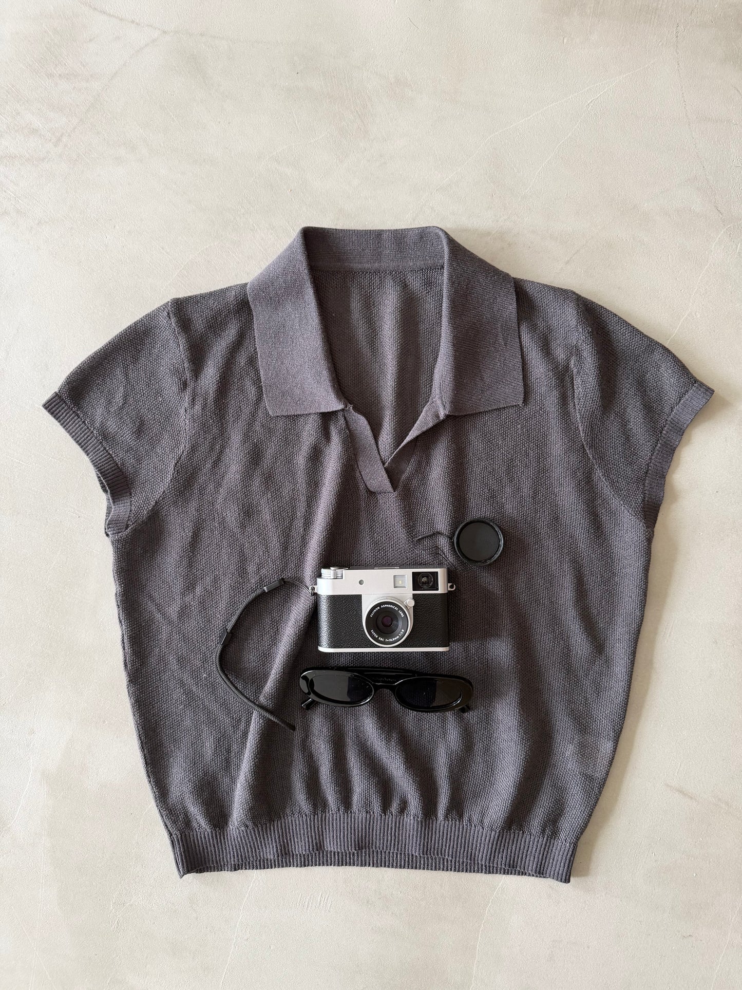 [9/10new]linen Summer Knit Polo gray