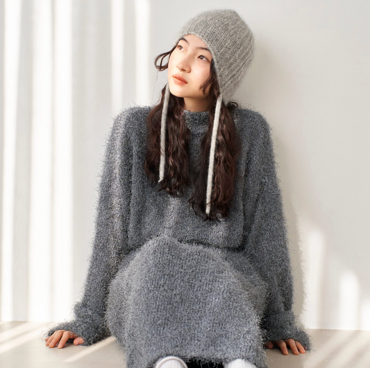 shaggy high neck knit  charcoal