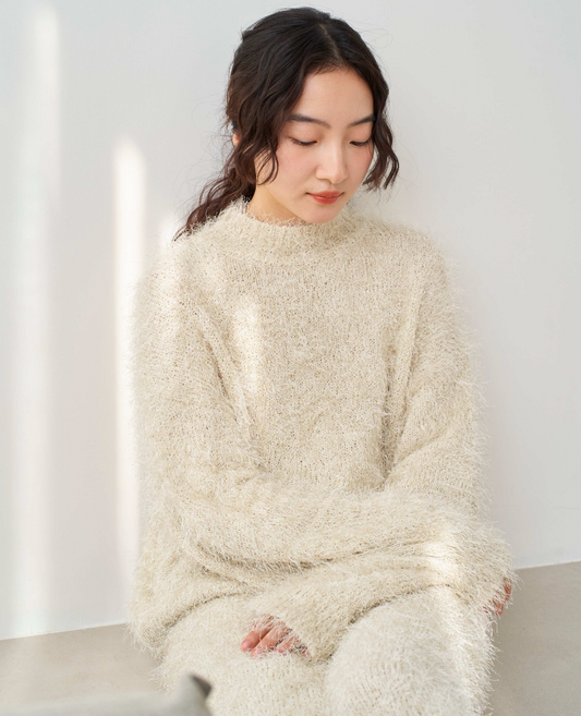 shaggy high neck knit  beige