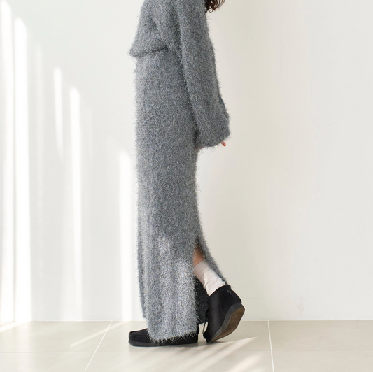 shaggy long knit skirt charcoal