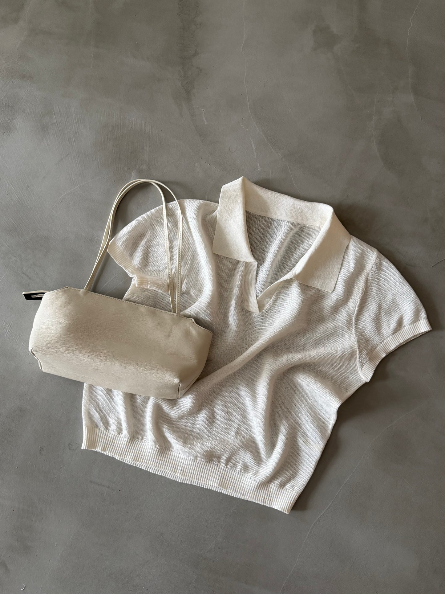 [9/10new]linen Summer Knit Polo white