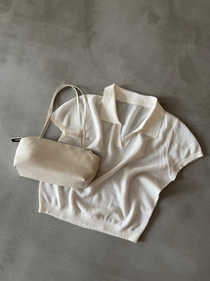[9/10new]linen Summer Knit Polo white