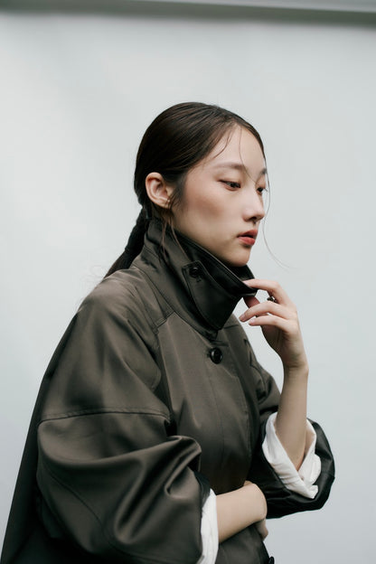 stand collar A-line coat KAK