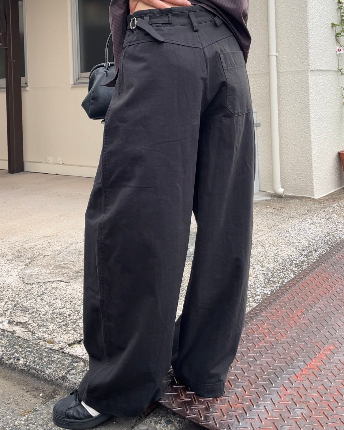 [11/20new]Buckle Straight Cotton Pants black