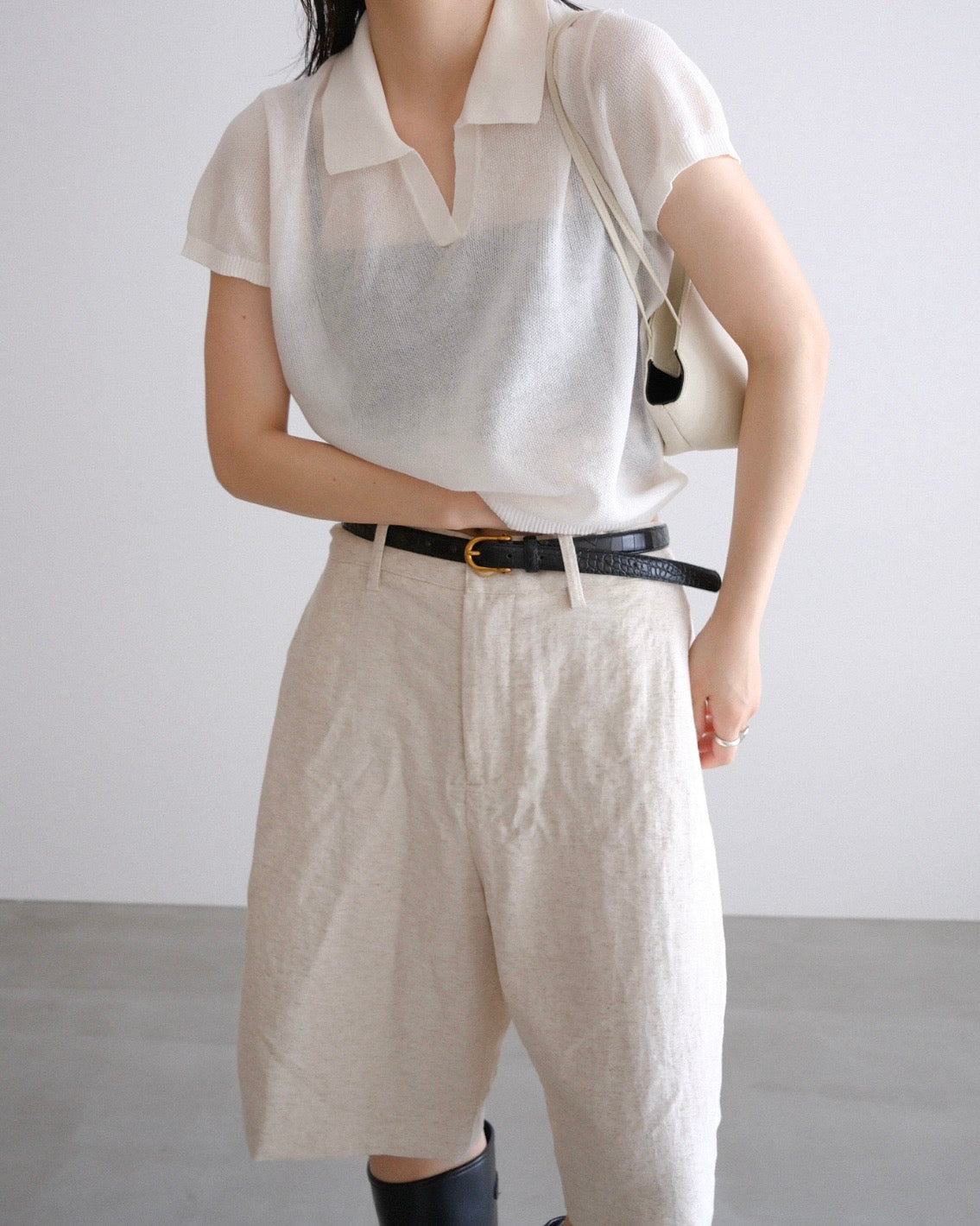 [9/10new]linen Summer Knit Polo white