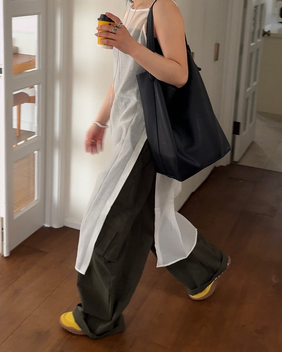 [6/11new]Cotton wide cago pants
