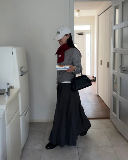 Belted Classic Pleats Skirt Gray