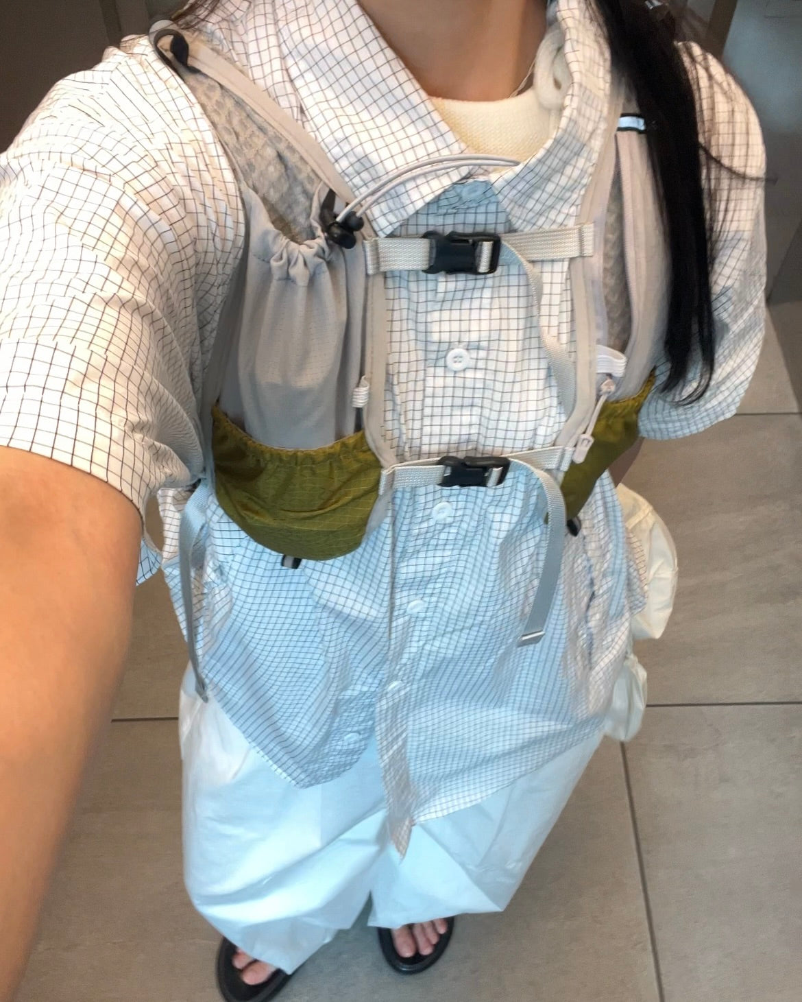 [予約]Gingham Check Short-Sleeve Shirt white 8月中旬～下旬入荷