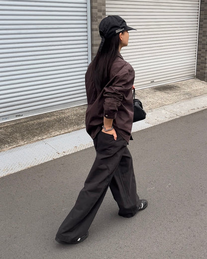 [11/20new]Buckle Straight Cotton Pants black