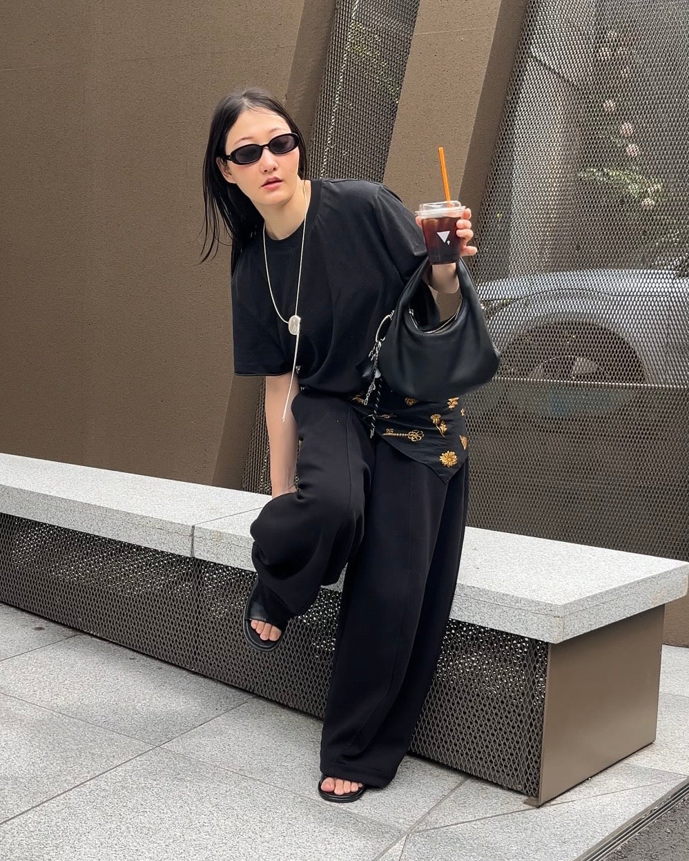[5/21new]Curved Wide Sweat Pants black 6月上旬〜中旬入荷