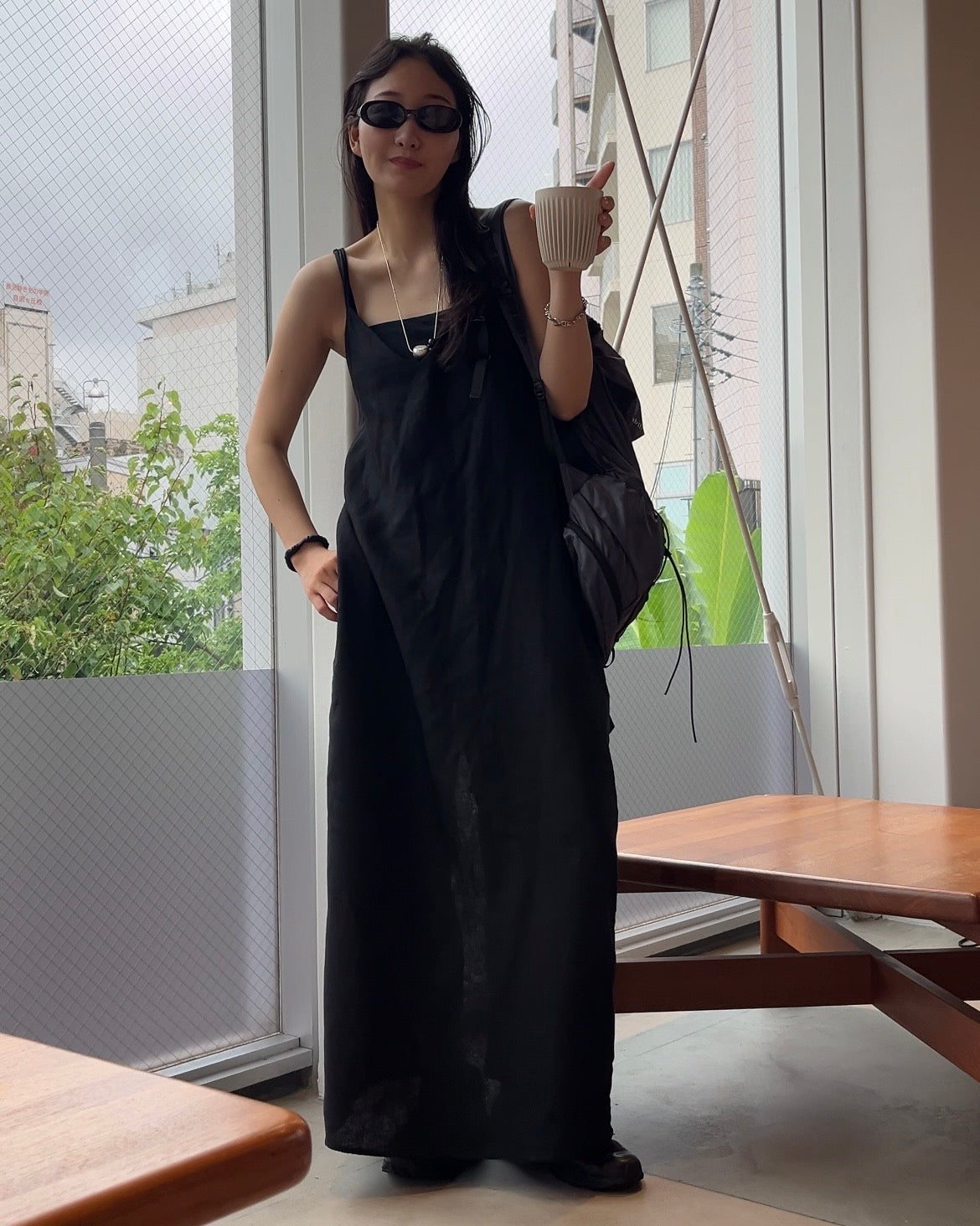 [7/2new]linen loop onepiece black
