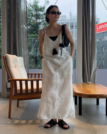 [7/2new]linen loop onepiece white