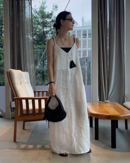 [7/2new]linen loop onepiece white