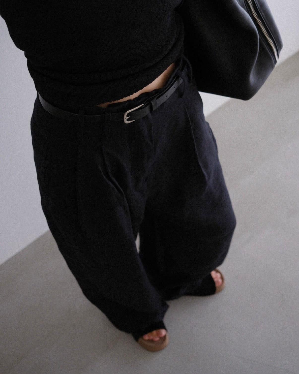 [8/20new]full linen belt pants black