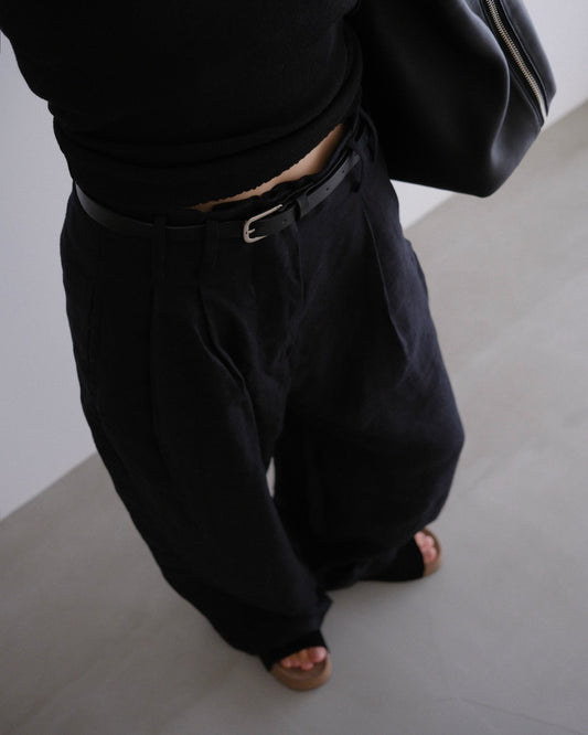 [8/20new]full linen belt pants black