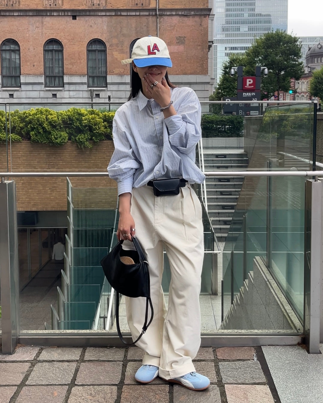 Curve Leather 2way handle bag