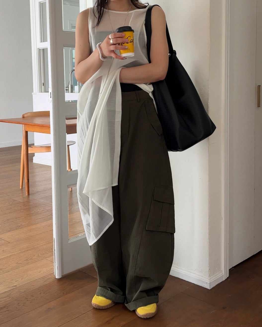 [6/11new]Cotton wide cago pants