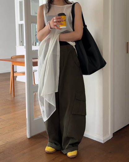 [6/11new]Cotton wide cago pants