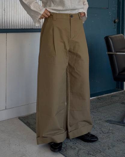 Cotton Tuck Wide Pants