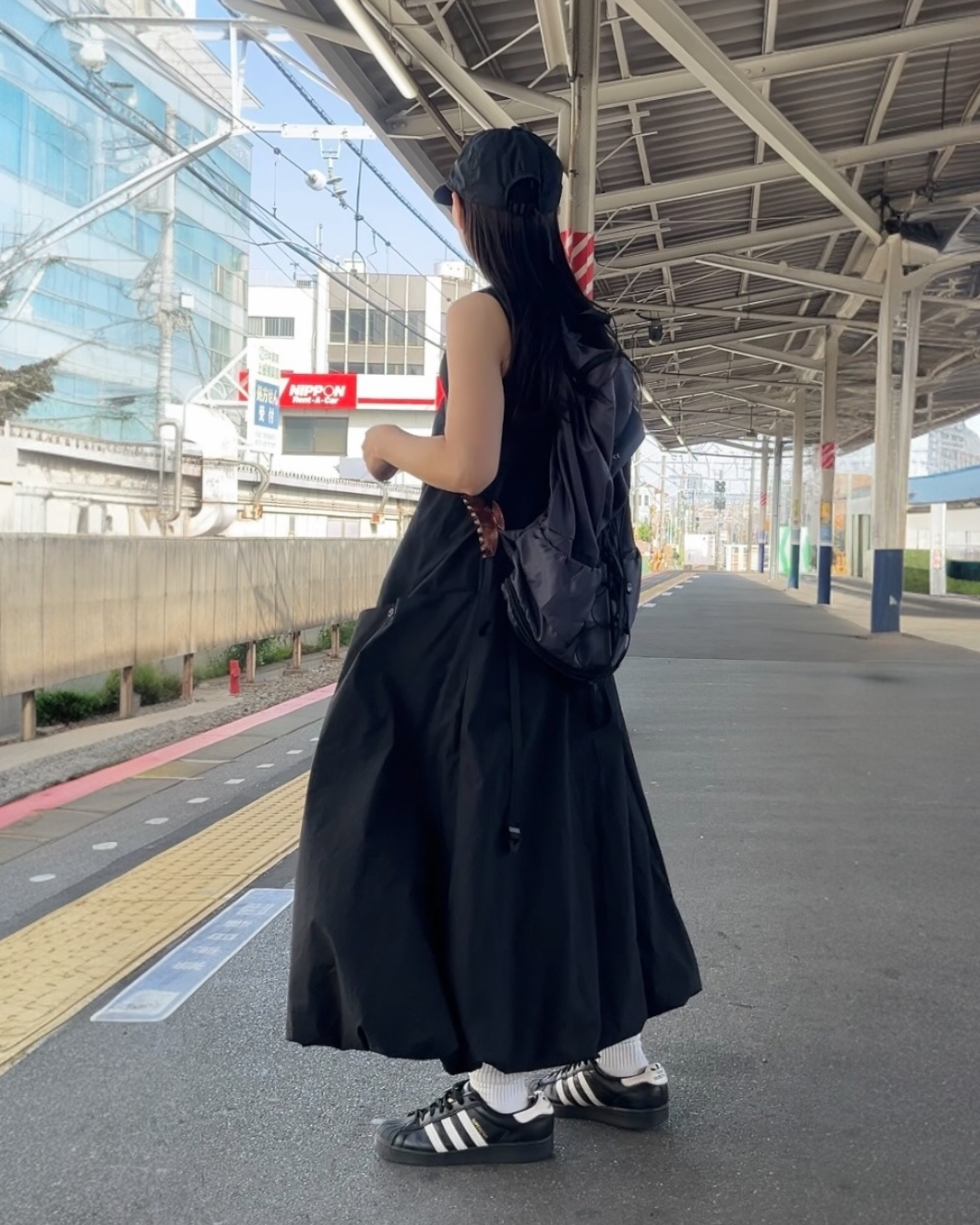 [4/30new]Cotton Nylon Tank Dress black