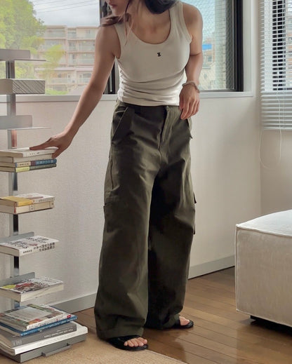 [6/11new]Cotton wide cago pants