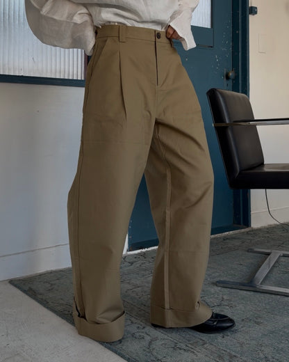 Cotton Tuck Wide Pants