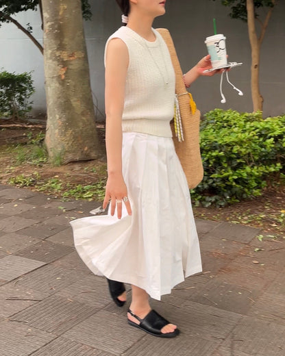 [5/7new]Cotton Full Line Pleated Skirt