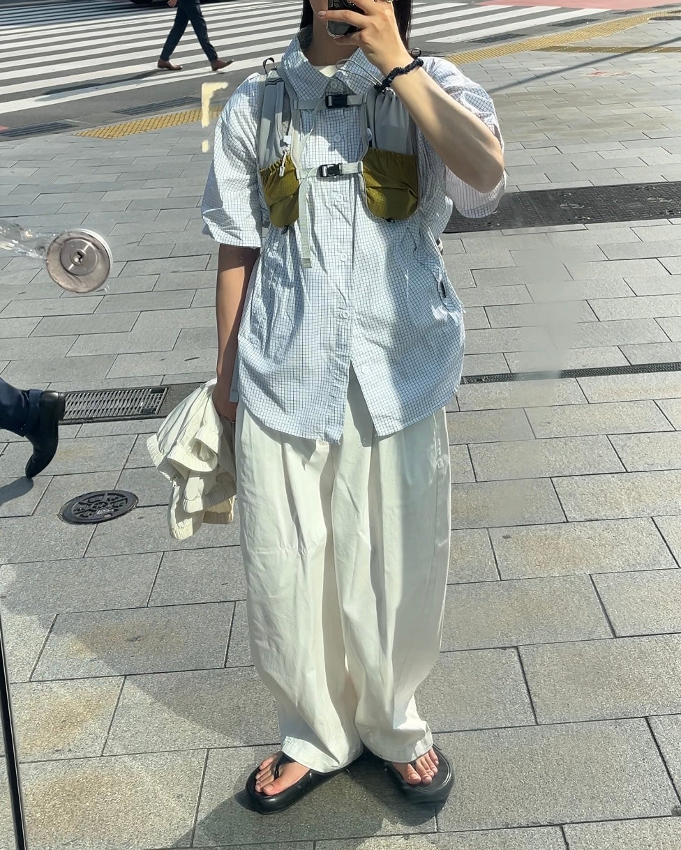 [予約]Gingham Check Short-Sleeve Shirt white 8月中旬～下旬入荷