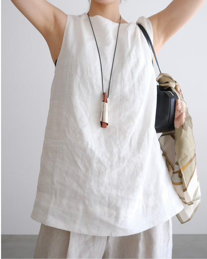 [8/13new]Shoulder Tie Linen Top