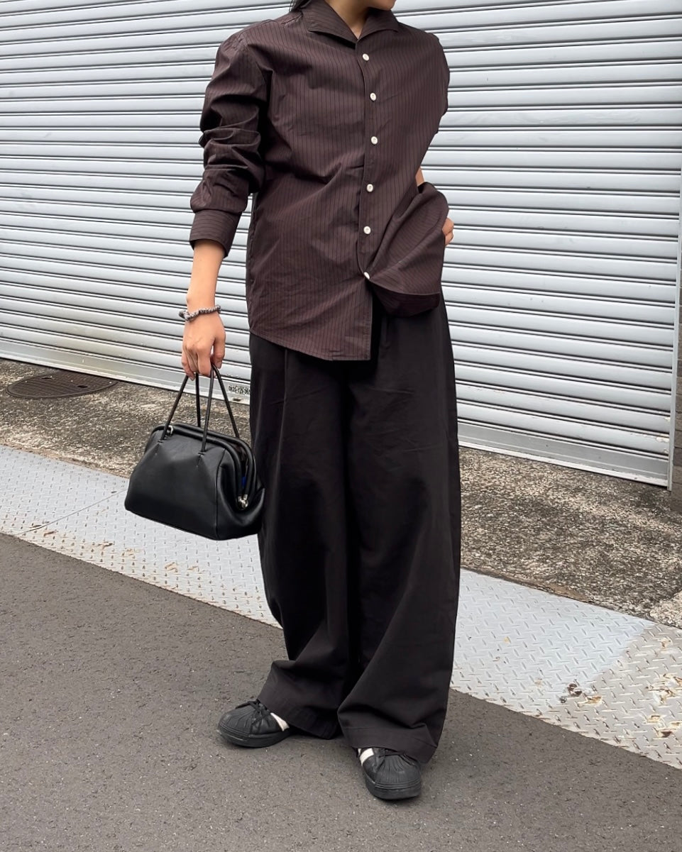 Convertible Collar Stripe Shirt brown