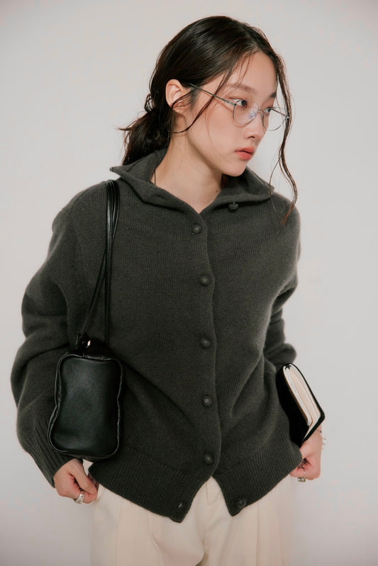 [10/8new]volume neck knit cardigan BR