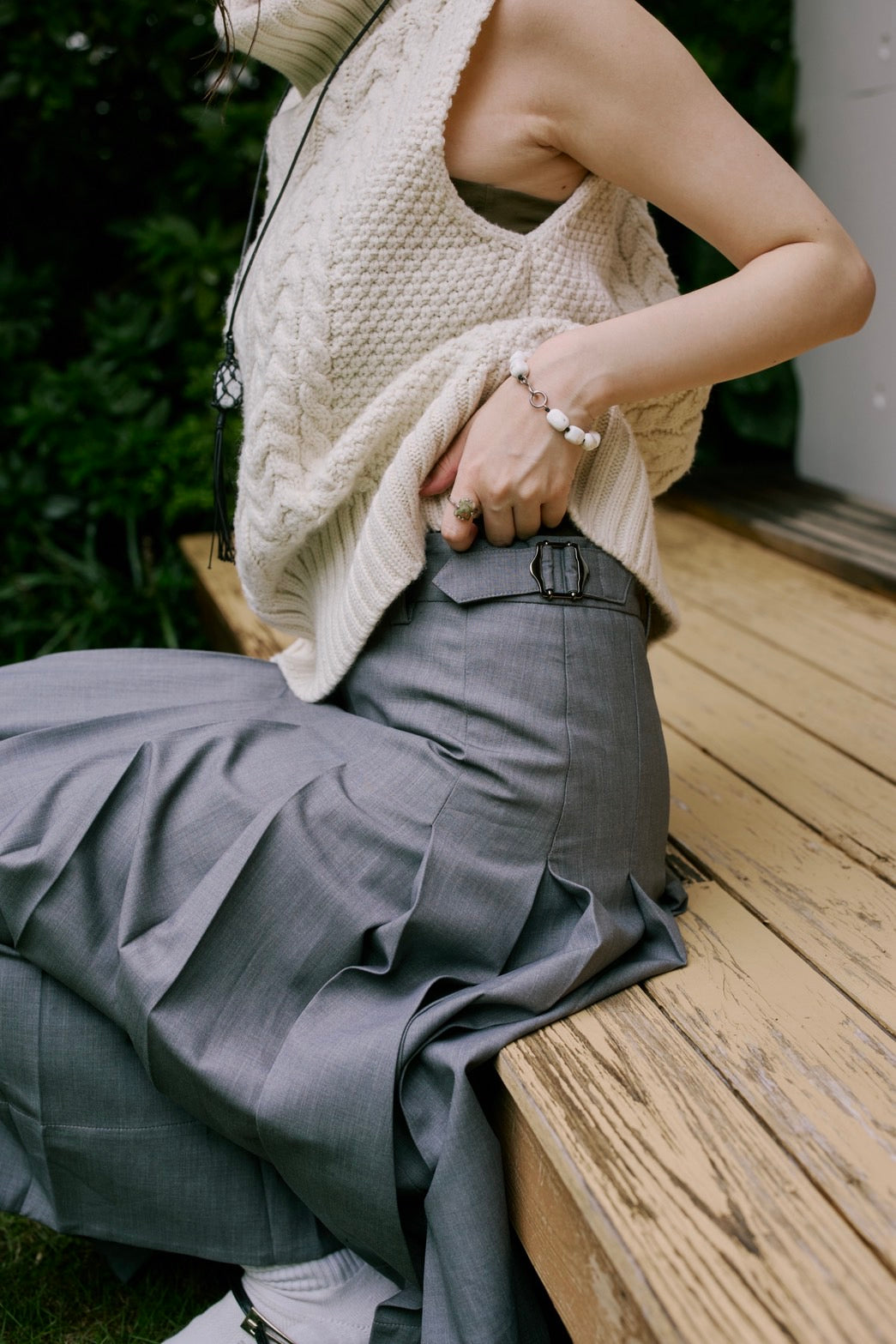 [10/22new]side belt pleats skirt GR