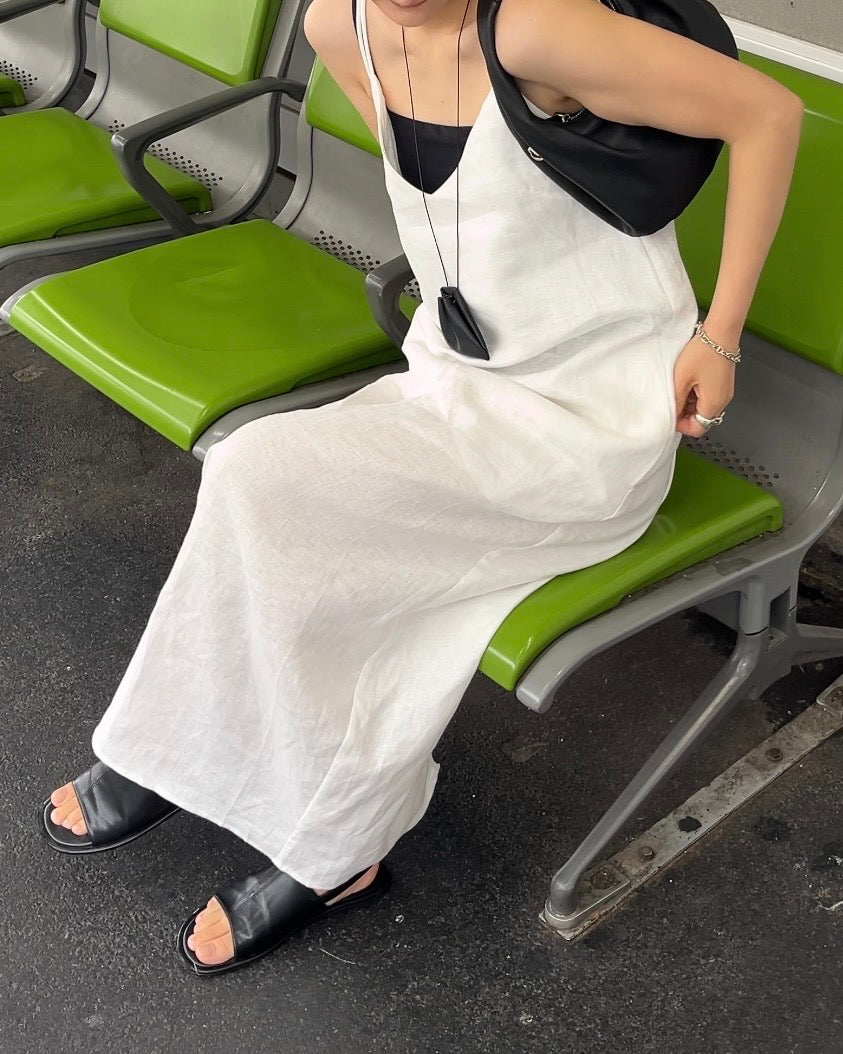 [7/2new]linen loop onepiece white