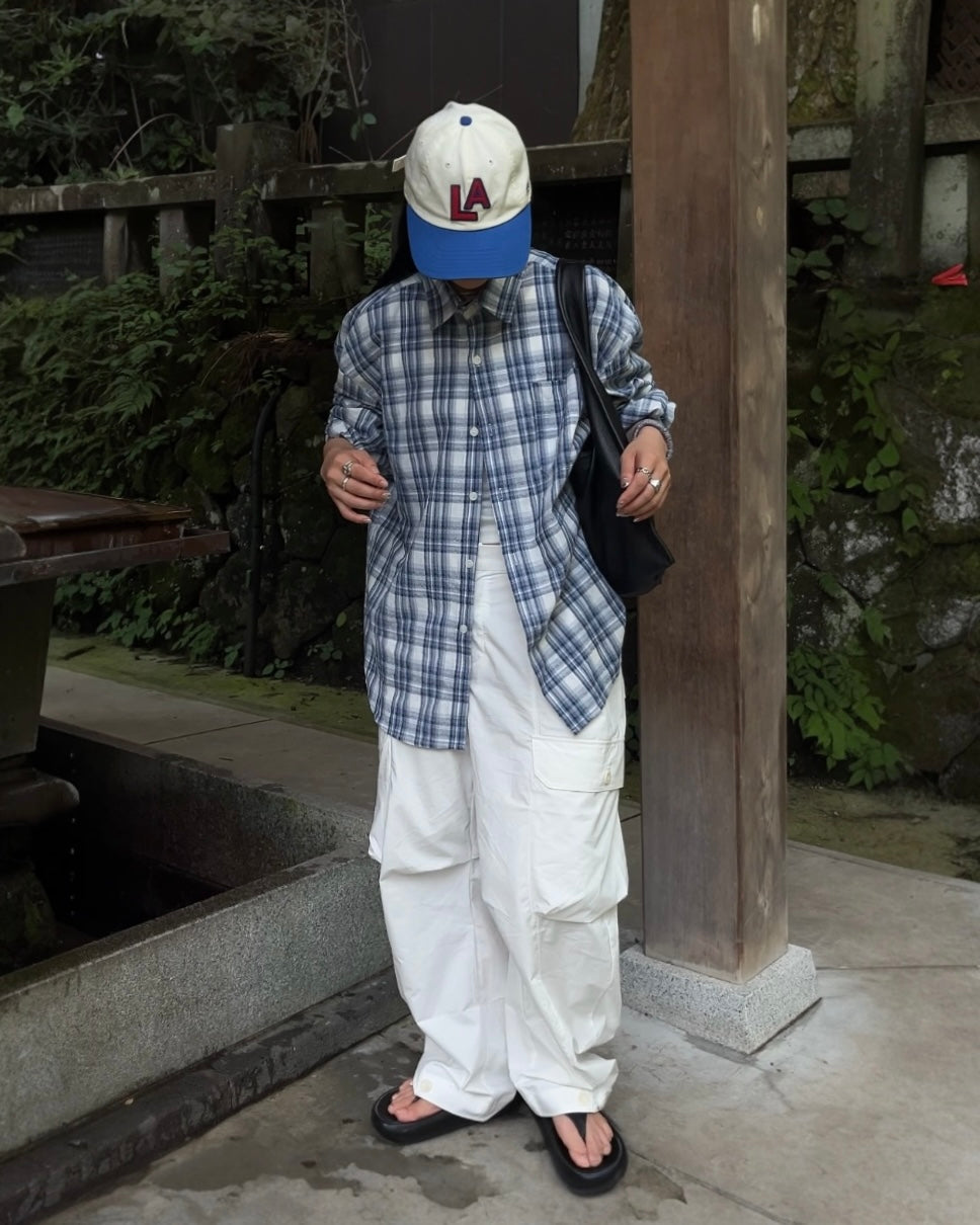 Sheer Check Airy Shirt blue