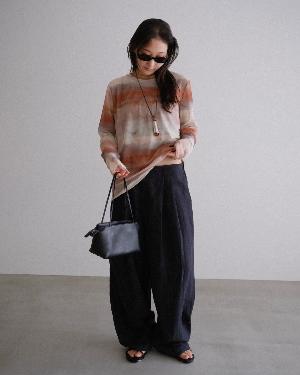 [7/30 new]easy linen wide pants navy
