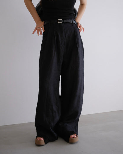 [8/20new]full linen belt pants black