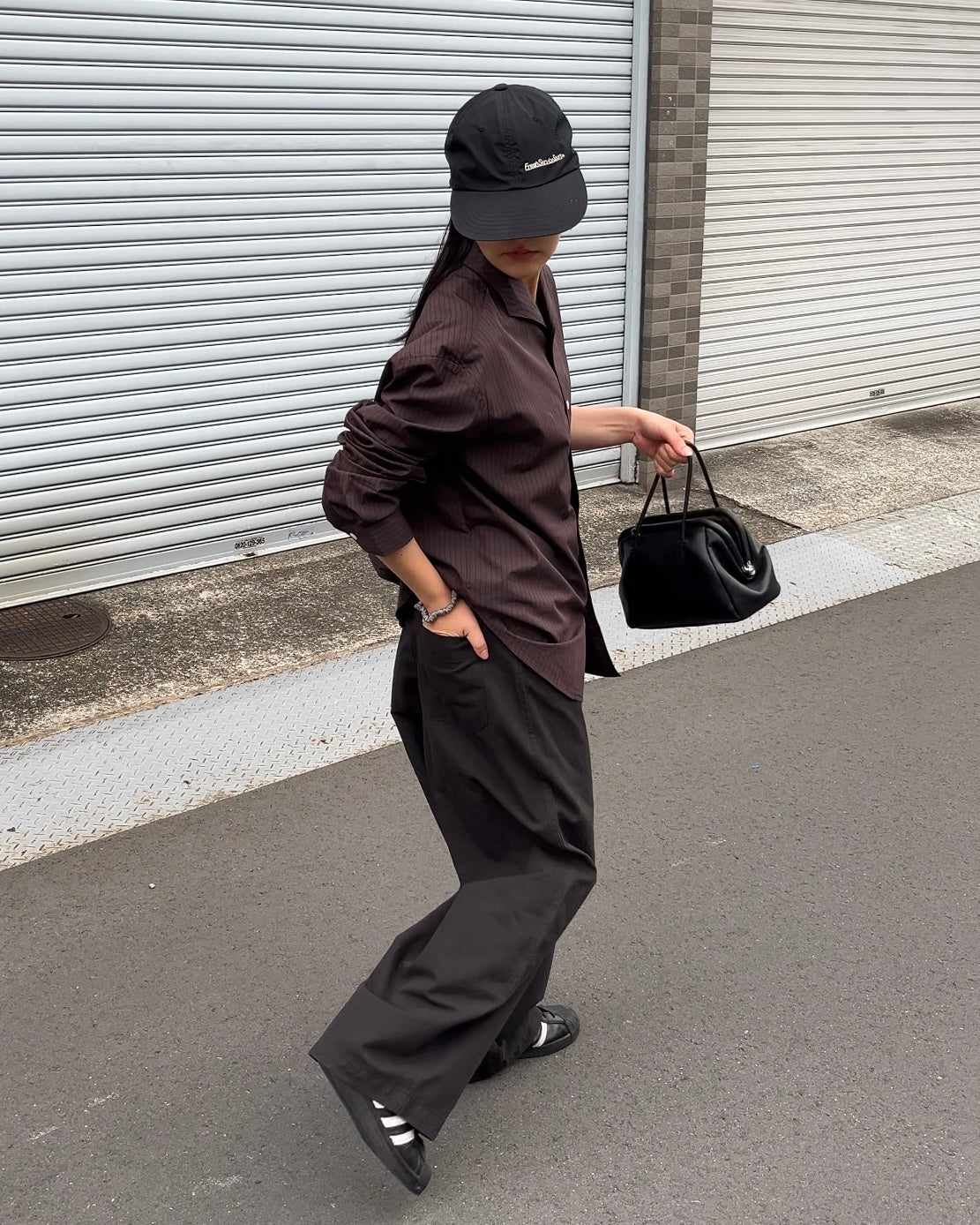 Convertible Collar Stripe Shirt brown