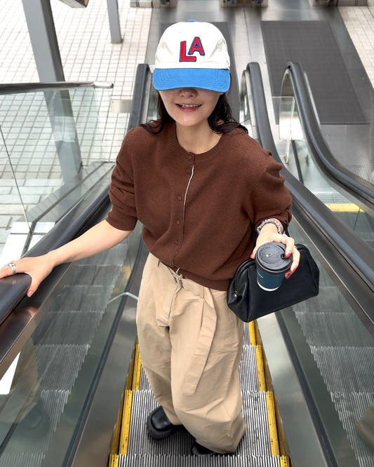 [10/23new]Merino Wool Crewneck Cardigan brown