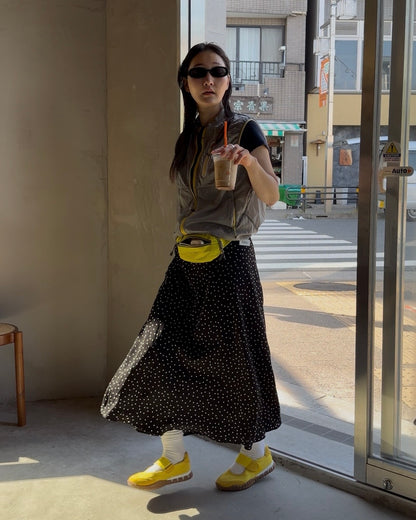 [6/18new]Fluid Dot Skirt black