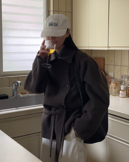 Drape Wool P-Coat brown