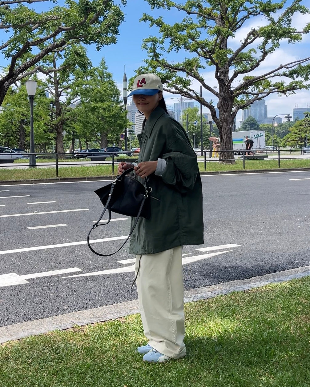 Curve Leather 2way handle bag